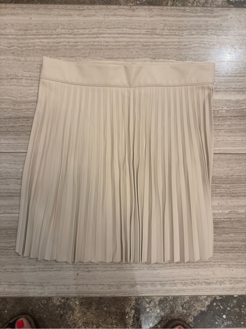 Lulu's Cream Pleated Vegan Leather Skirt